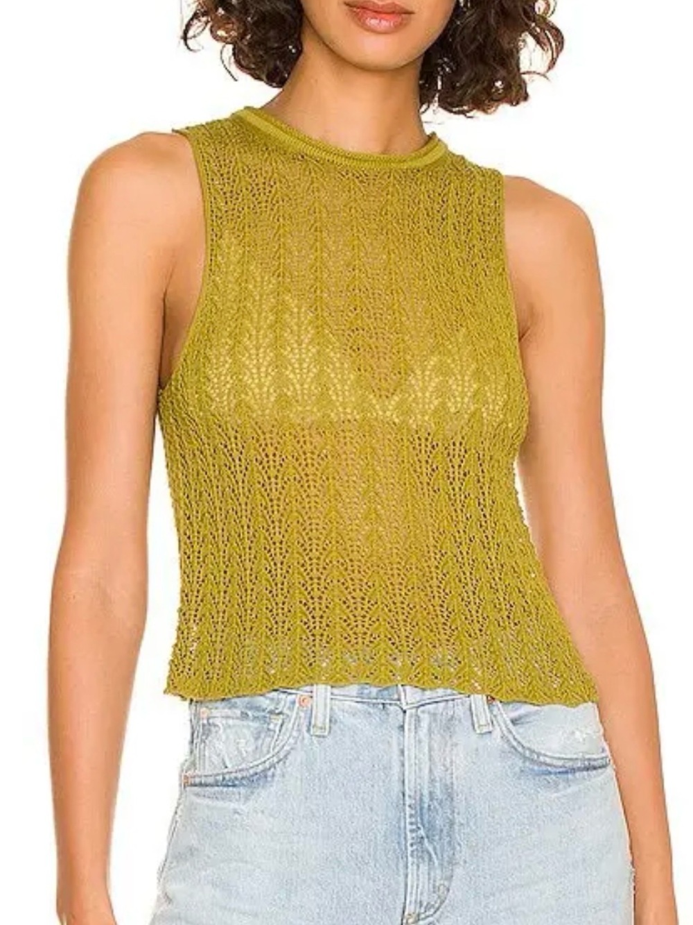 One Grey Day NWT Bella Crochet Tank Olive Open Knit Sleeveless Top Small